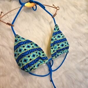 G21 Aqua Geometric Print Classic String Bikini Top